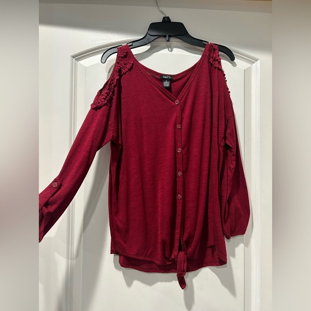 Maroon cold shoulder blouse